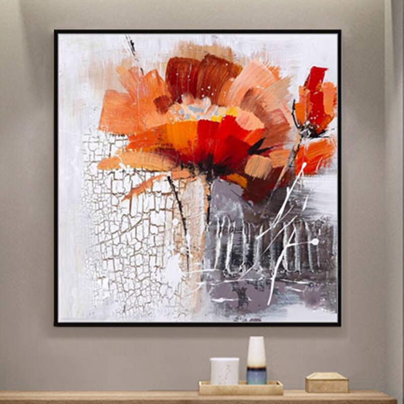100% Hand Painted Abstract Red Flowers Art Painting On Canvas Wall Art Wall Adornment Pictures Painting For Live Room Home Decor