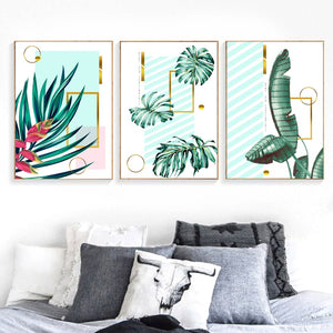 Plant Banana Leaf Monstera Golden Lines Nordic Posters And Prints Wall Art Canvas Painting Wall Pictures For Living Room Decor - SallyHomey Life's Beautiful