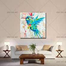 Load image into Gallery viewer, Humming Bird Hand Painted Oil Painting On Canvas Colourful Bird Animal Paintings Modern Handmade For Wall Art Decor In Bedroom