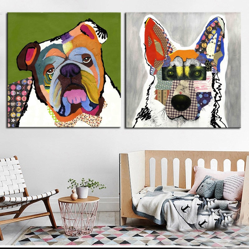 Modern Abstract Art Posters and Prints Wall Art Canvas Painting Colorful Pet Dogs Decorative Pictures For Living Room Home Decor - SallyHomey Life's Beautiful