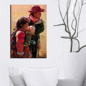 Modern Oil Painting Print on Canvas Wall Art Portrait Poster China Tibetan Children Picture for Living Room Home Decor No Frame - SallyHomey Life's Beautiful