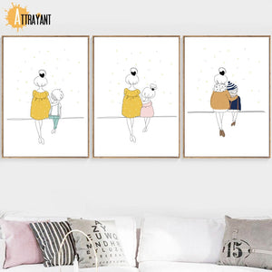 Cartoon Woman Girl Boy Minimalism Nursery Wall Art Canvas Painting Nordic Posters And Prints Wall Pictures Baby Kids Room Decor - SallyHomey Life's Beautiful