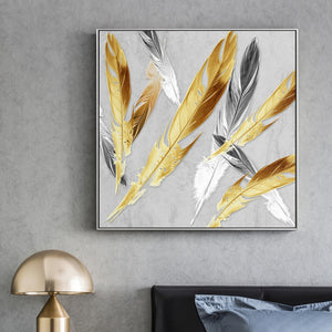 100% Hand Painted Abstract Golden Feather Painting On Canvas Wall Art Wall Adornment Pictures Painting For Live Room Home Decor