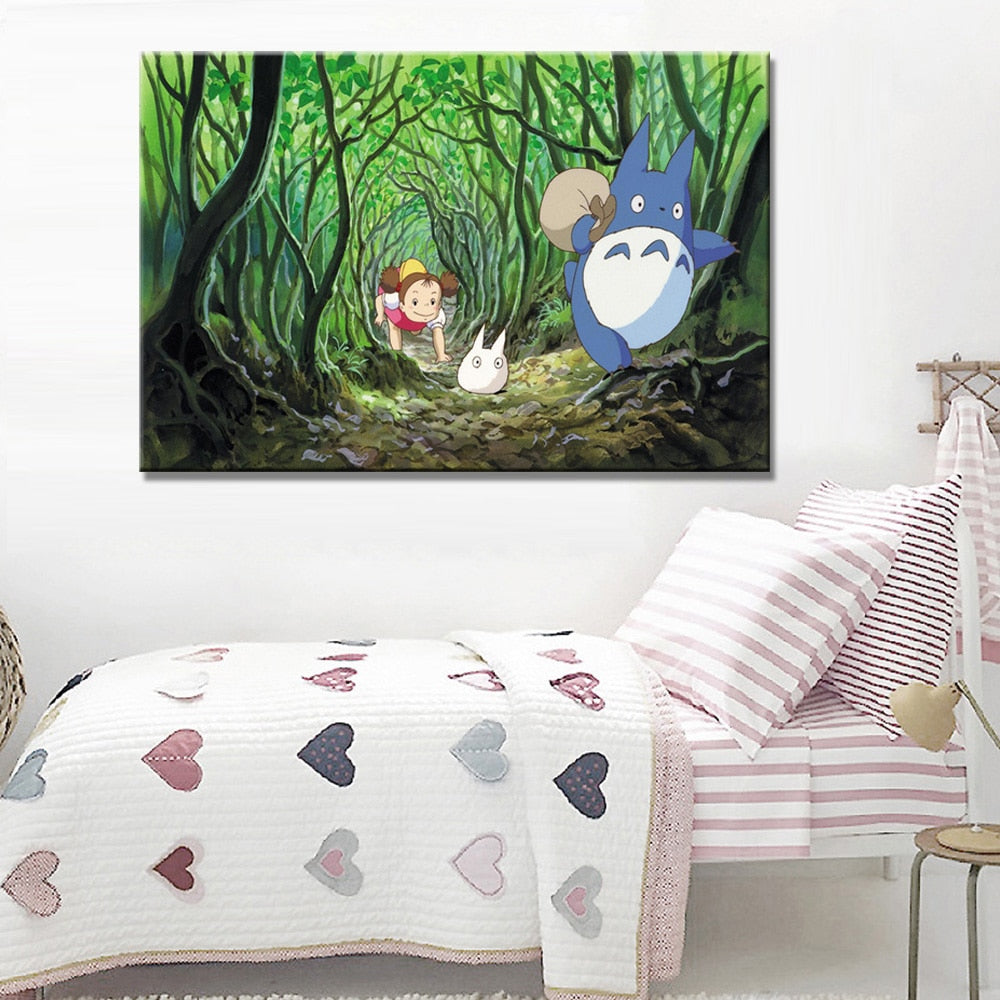 Modern Cartoon Movie Paintings and Prints on Canvas Wall Art Posters Totoro Pictures for Children Bedroom Wall Home Decoration - SallyHomey Life's Beautiful