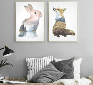 Rabbit Deer Animal Silhouette Poster Prints Minimalism Wall Art Canvas Painting Nordic Style Picture Home Decor - SallyHomey Life's Beautiful