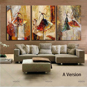 Ballet Dancing Girls Modern 3 Panels 100% Hand Painted Oil Paintings on Canvas Wall Art Work for Living Room Home Decorations - SallyHomey Life's Beautiful