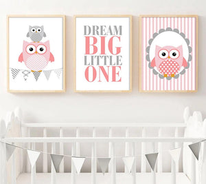 Owl Woodland Animal Wall Art Canvas Poster Nursery Prints Cartoon Painting Nordic Picture Baby Girl Bedroom Decor - SallyHomey Life's Beautiful