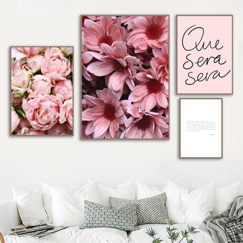 Pink Fresh Gerbera Tulip Rose Quotes Wall Art Canvas Painting Nordic Posters And Prints Wall Pictures For Living Room Home Decor - SallyHomey Life's Beautiful