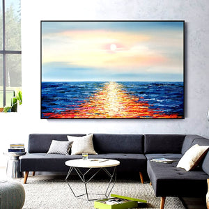 100% Hand Painted Abstract Ocean Scenery Oil Painting On Canvas Wall Art Frameless Picture Decoration For Live Room Home Decor
