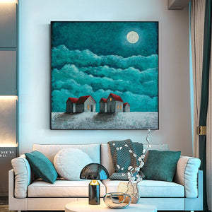 100% Hand Painted Silent Night Sky Oil Painting On Canvas Wall Art Frameless Picture Decoration For Living Rooms Home Decor Gift