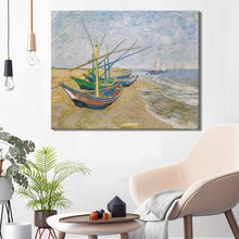 Load image into Gallery viewer, Fishing Boats on the Beach at Les by Van Gogh Poster Print on Canvas Wall Art Canvas Abstract Decorative Painting for Home Room - SallyHomey Life&#39;s Beautiful