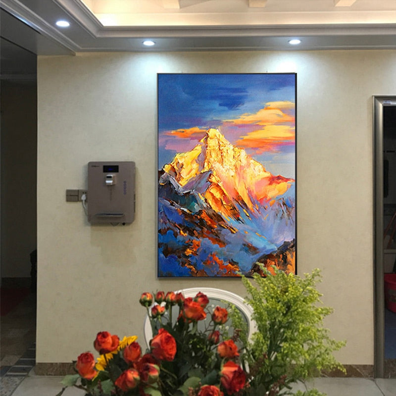 100% Hand Painted Golden Mountain Peak Oil Painting On Canvas Wall Art Frameless Picture Decoration For Live Room Home Deco Gift