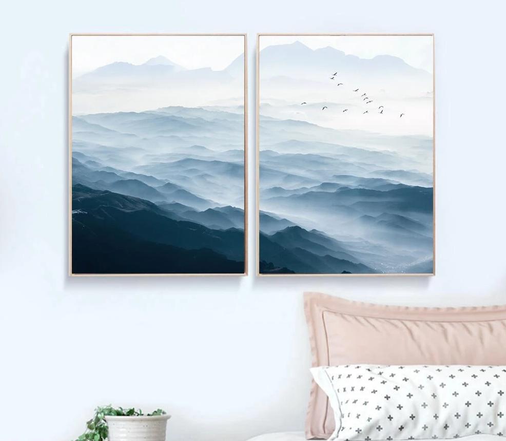 Foggy Mountain Landscape Wall Art Canvas Posters Nordic Style Prints Paintings Wall Picture for Living Room Home Decor - SallyHomey Life's Beautiful
