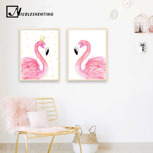 Watercolor Animal Flamingo Posters Wall Art Canvas Prints Paintings Decorative Picture for Kids Living Room Modern Home Decor - SallyHomey Life's Beautiful