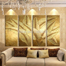 Load image into Gallery viewer, Hand Painted Gold Japanese Banana Leaf Oil Painting Modern Abstract 4 Piece Canvas Art Wall Decor Picture Sets (Other) - SallyHomey Life&#39;s Beautiful