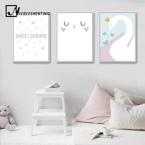 Cartoon Swan Baby Nursery Wall Art Canvas Painting Minimalist Posters Prints Nordic Kids Decoration Pictures Living Room Decor - SallyHomey Life's Beautiful