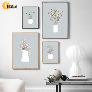 Plant Flower Minimalism Scandinavian Wall Art Print Canvas Painting Nordic Posters And Prints Wall Pictures For Living Room - SallyHomey Life's Beautiful