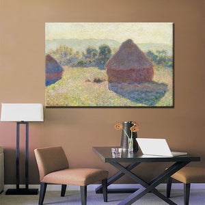 Abstract Canvas Painting Claude Monet The Haystack in Winter Morning Oil Picture Digital Printed for Living Room Home Wall Decor - SallyHomey Life's Beautiful