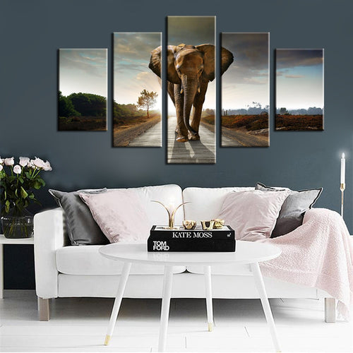 Modern Animals Posters and Prints Wall Art Canvas Painting 5Pcs The Giant Elephant Pictures for Living Room Wall Home Decoration - SallyHomey Life's Beautiful