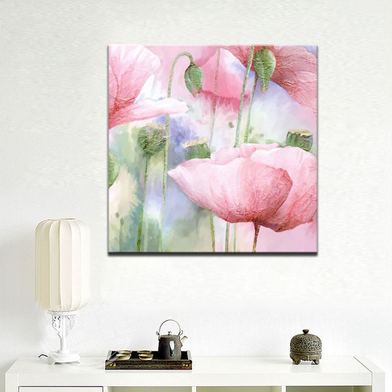 Abstract Watercolor Flowers Wall Art Colorful Hand Painting Poppy Flowers Print Poster on Canvas for Living Room Home Decor Gift - SallyHomey Life's Beautiful