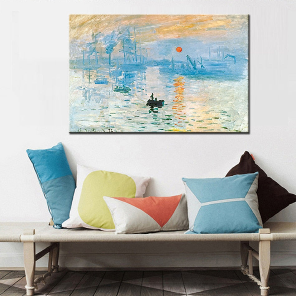 Famous Abstract Canvas Painting Claude Monet Impression Sunrise Digital Print Poster Wall Art Picture for Living Room Home Decor - SallyHomey Life's Beautiful