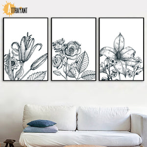 Black White Minimalist Magnolia Flower Wall Art Canvas Painting Nordic Posters And Prints Wall Pictures For Living Room Decor - SallyHomey Life's Beautiful