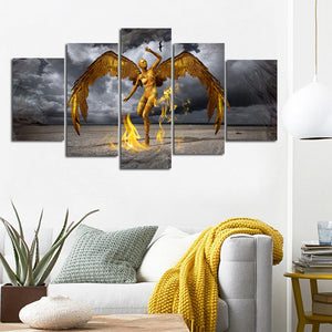 Modern Posters and Prints Wall Art Canvas Painting 5Panels Golden Yellow Angel Decorative Pictures for Living Room Home Decor - SallyHomey Life's Beautiful