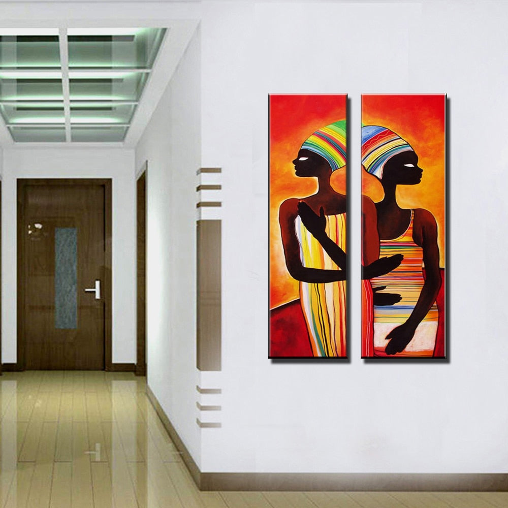 Acrylic african woman painting abstraite modern figure painting vertical handmade decoration oil paintings for living room wall - SallyHomey Life's Beautiful