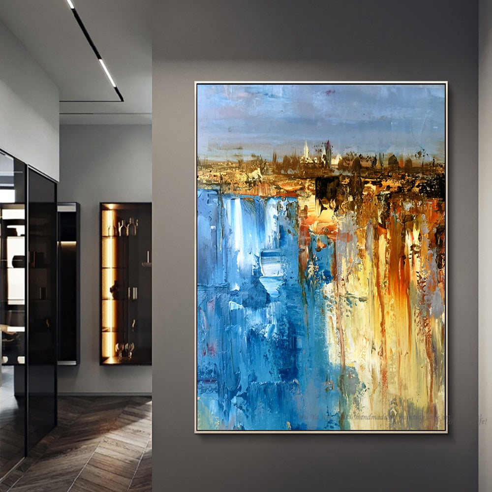 Vintage canvas pictures Abstract painting blue Painting for living room wall lienzos cuadros decorativos landscape salon moderno - SallyHomey Life's Beautiful