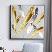 Load image into Gallery viewer, 100% Hand Painted Abstract Golden Feather Painting On Canvas Wall Art Wall Adornment Pictures Painting For Live Room Home Decor