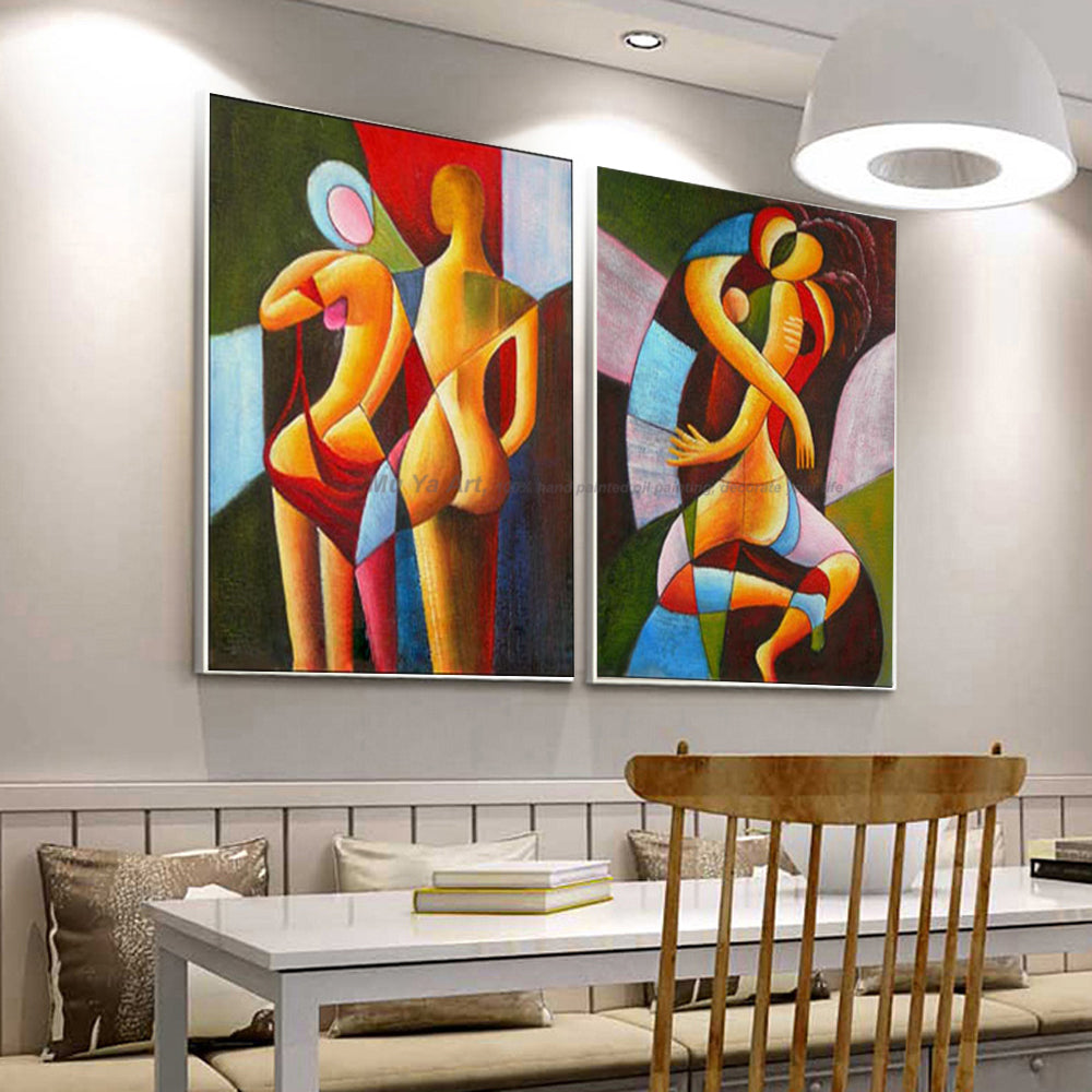 2 piece nude painting sexy painting abstract modern canvas wall art decor handmade oil painting on canvas pictures living room - SallyHomey Life's Beautiful
