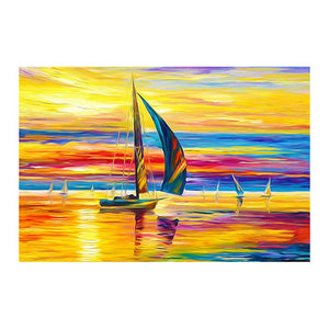 100% Hand Painted Abstract Golden Ocean Sailing Painting On Canvas Wall Art Frameless Picture Decoration For Live Room Home Deco