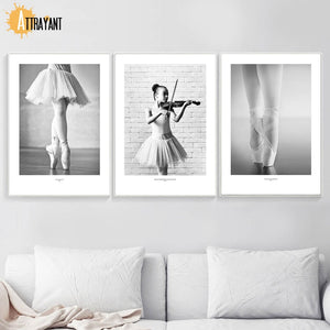 Black White Ballet Dance Girl Violin Wall Art Canvas Painting Nordic Posters And Prints Wall Pictures For Living Room Home Decor - SallyHomey Life's Beautiful