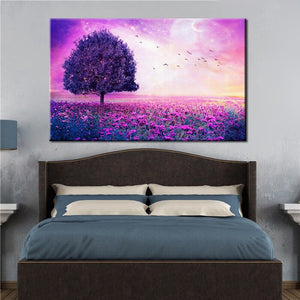 Modern Romantic Sea of Flowers Landscape Canvas Painting Red Love Tree Digital Print Poster Wall Art Picture for Home Decoration - SallyHomey Life's Beautiful