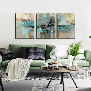 3 piece oil paintings on canvas turquoise paintings decorative wall painting canvas pictures for living room modern abstract art - SallyHomey Life's Beautiful