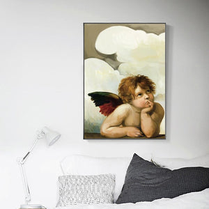 Modern Portrait Cherub Posters and Prints Wall Art Canvas Painting Wall Decoration Lovely Angel Pictures for Bedroom Frameless - SallyHomey Life's Beautiful