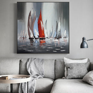Wall Decoration Canvas Painting Modern Abstract Seascape Posters and Prints Wall Art Sailboat Pictures for Living Room Frameless - SallyHomey Life's Beautiful