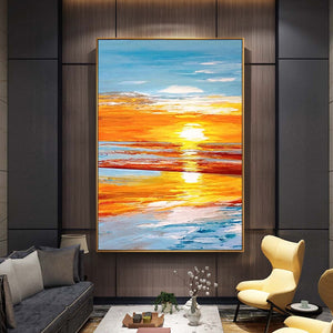100% Hand Painted Abstract Sunset Scenery Oil Painting On Canvas Wall Art Frameless Picture Decoration For Live Room Home Decor