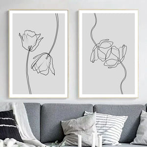 Hand Painted Lines Flower Wall Art Canvas Painting Nordic Posters And Prints Black White Wall Pictures For Living Room Decor - SallyHomey Life's Beautiful