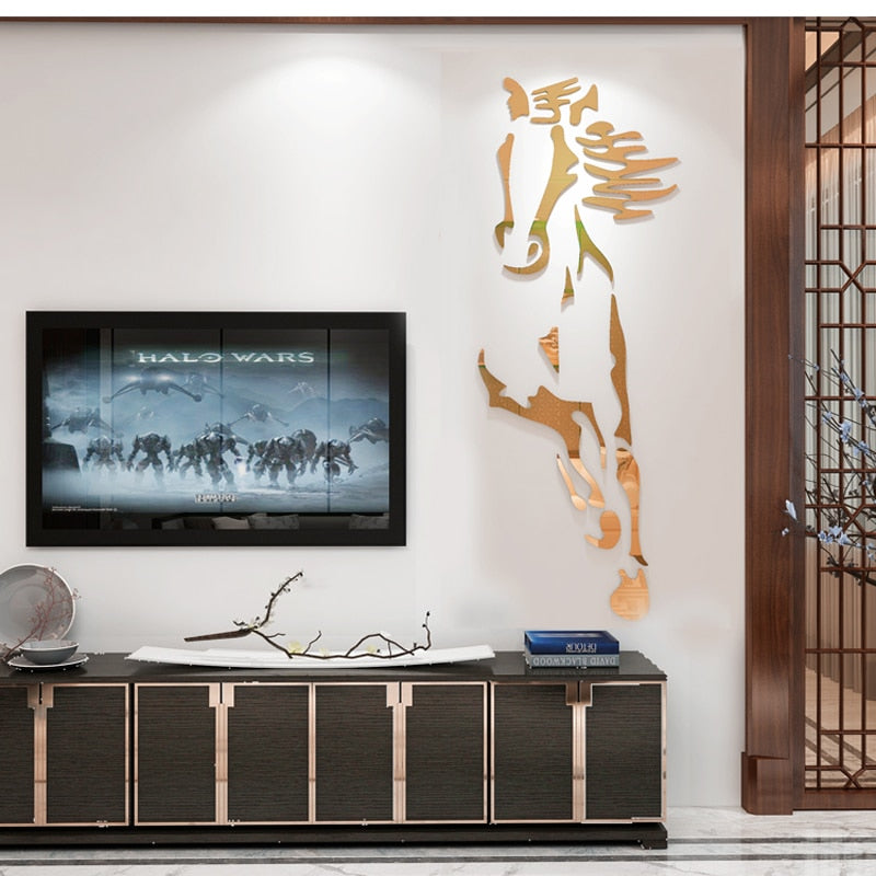 New arrival Horses Living room Acrylic 3d Wall Sticker Restaurant Background DIY art wall decor Creative mirror wall sticker - SallyHomey Life's Beautiful