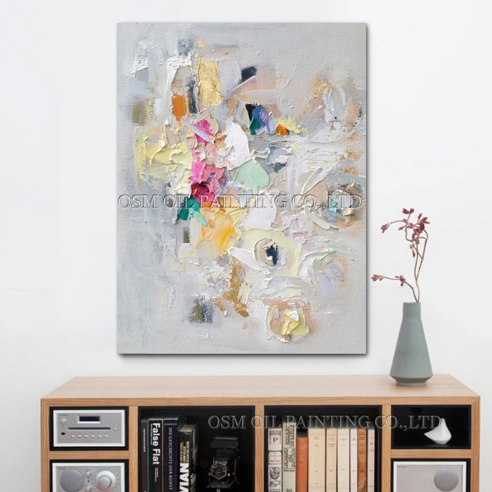 Professional Artist Pure Handmade High Quality Light Silver and White Oil Painting on Canvas Abstract Picture Art Painting - SallyHomey Life's Beautiful