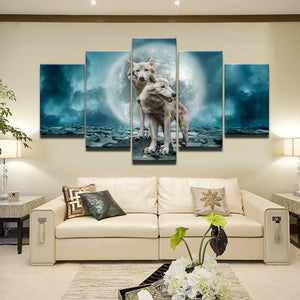 🔥Modern Abstract Posters and HD Prints Wall Art Canvas Painting 5Panels Wolves Pictures Wall Decoration for Living Room Frameless - SallyHomey Life's Beautiful