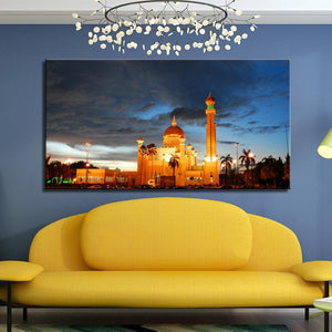 Posters and Prints Wall Art Painting on Canvas Wall Decoration Omar Ali Saifuddien Mosque Pictures for Living Room Wall No Frame - SallyHomey Life's Beautiful