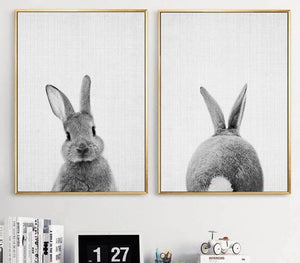 Black White Rabbit Wall Art Canvas Posters and Prints Minimalist Animal Paintings Wall Picture for Living Room Modern Home Decor - SallyHomey Life's Beautiful