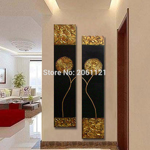 Hand Painted Modern Abstract Gold black Oil Painting Large vertical Textured Wall Decorative Canvas Art Picture for living room - SallyHomey Life's Beautiful