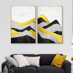 100% Hand Painted Golden Mountains Peaks Morden Oil Painting On Canvas Wall Art Wall Adornment Pictures For Live Room Home Decor