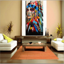 Load image into Gallery viewer, Watercolor Portrait Canvas Art Wall Pictures For Living Room Indian Woman Feathered Pride Painting Home Decor Printed Frameless - SallyHomey Life&#39;s Beautiful
