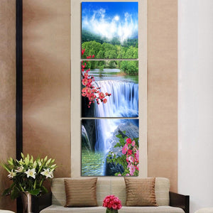 Landscape Posters and Prints Wall Art Canvas Painting 3 Panels Waterfall Decorative Pictures for Dining Room Home Decor Gifts - SallyHomey Life's Beautiful