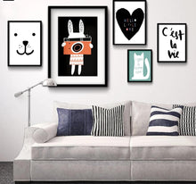 Load image into Gallery viewer, Dog Cat Cartoon Animal Smile Face Art Canvas Poster Minimalist Print Motivational Picture Kids Room Decoration - SallyHomey Life&#39;s Beautiful
