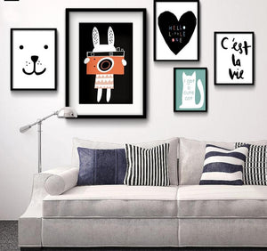 Dog Cat Cartoon Animal Smile Face Art Canvas Poster Minimalist Print Motivational Picture Kids Room Decoration - SallyHomey Life's Beautiful